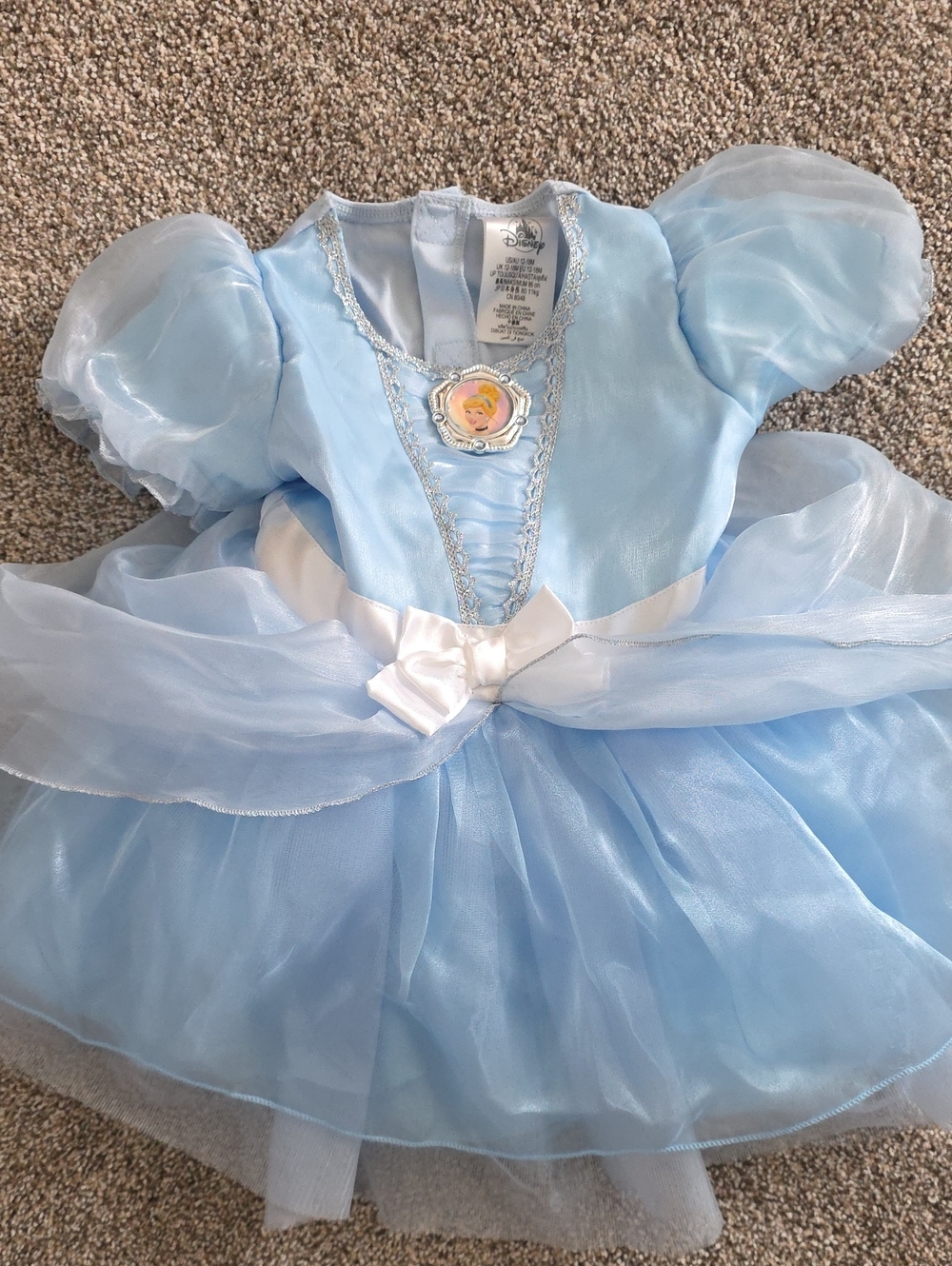 Disney Light Blue Cinderella Princess Costume Dress with White Bow